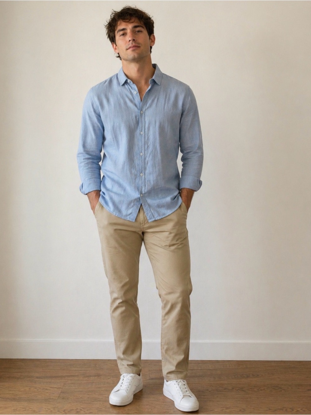 Light Blue Linen Men's Casual Button Down Shirt size XL